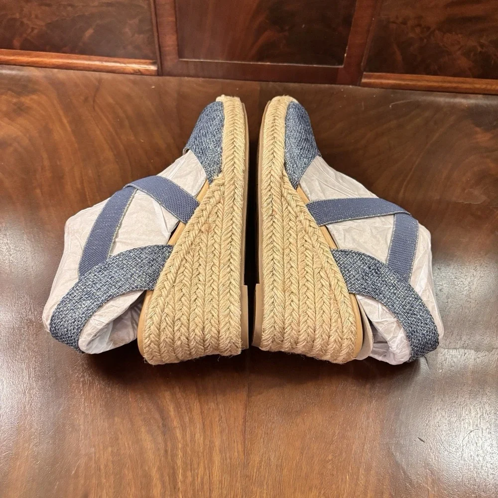 Easy‎ Spirit Meza2 Wedge Espadrille Sandals Blue Size 9M Elastic Strappy Comfort